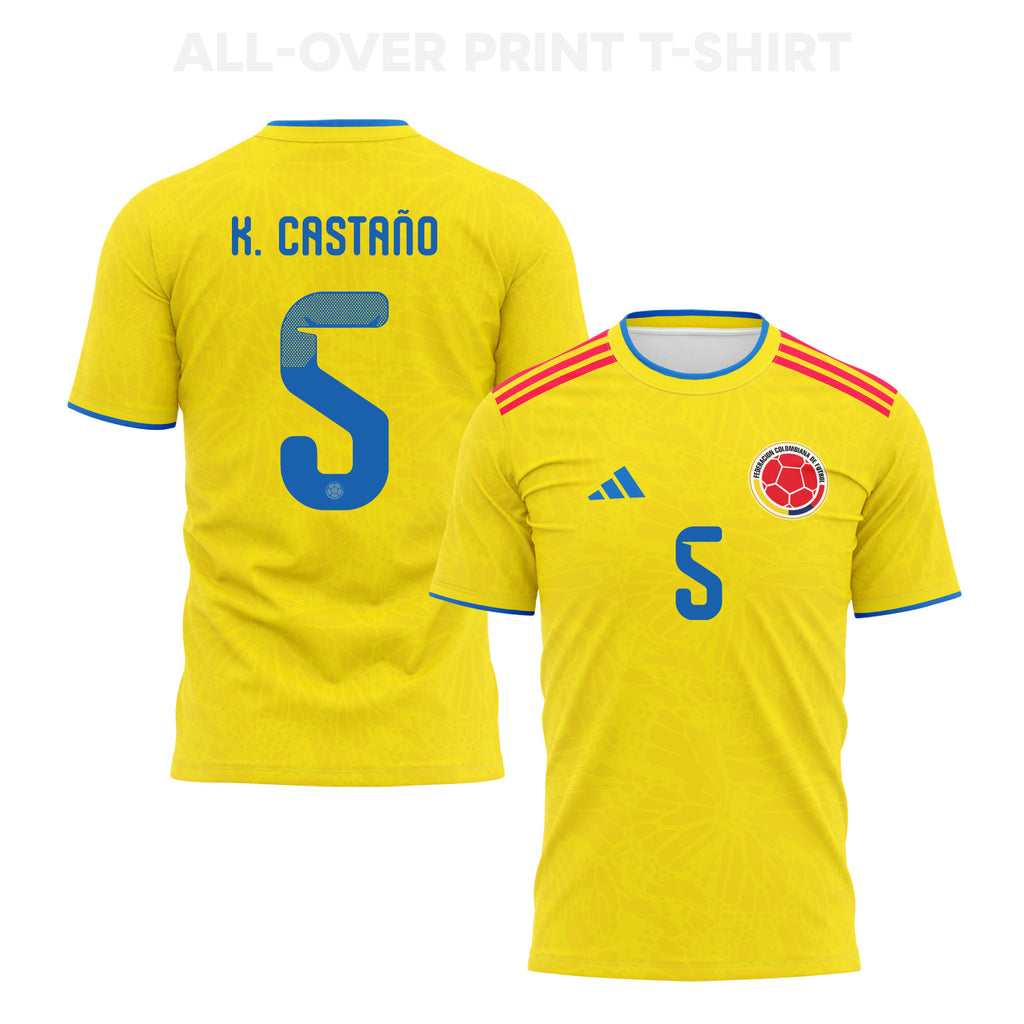 Kevin Castaño 5 Colombia 2026 Home 3D T-Shirt Fully Printed – Unisex, Yellow