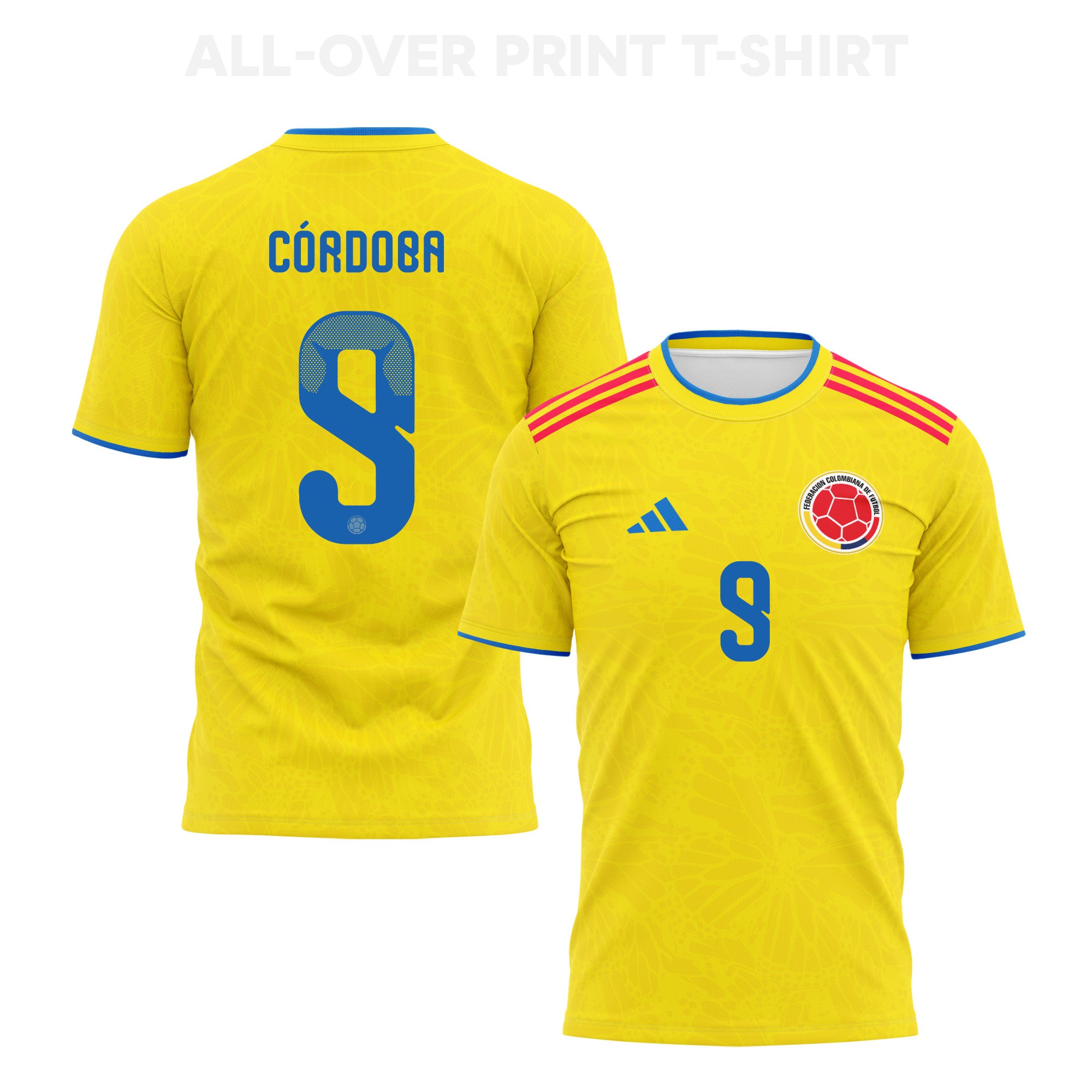 Jhon Córdoba 9 Colombia 2026 Home 3D T-Shirt Fully Printed – Unisex, Yellow