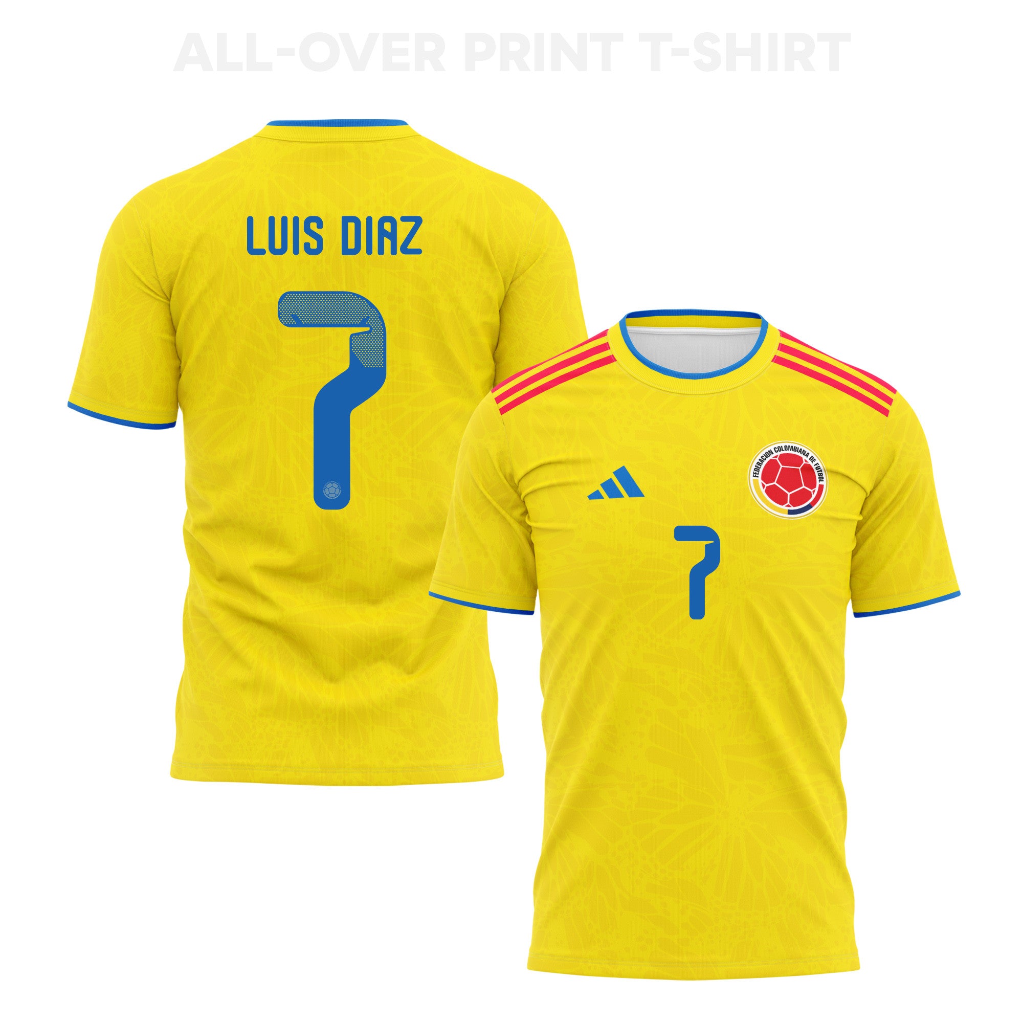 Luis Diaz 7 Colombia 2026 Home 3D T-Shirt Fully Printed – Unisex, Yellow