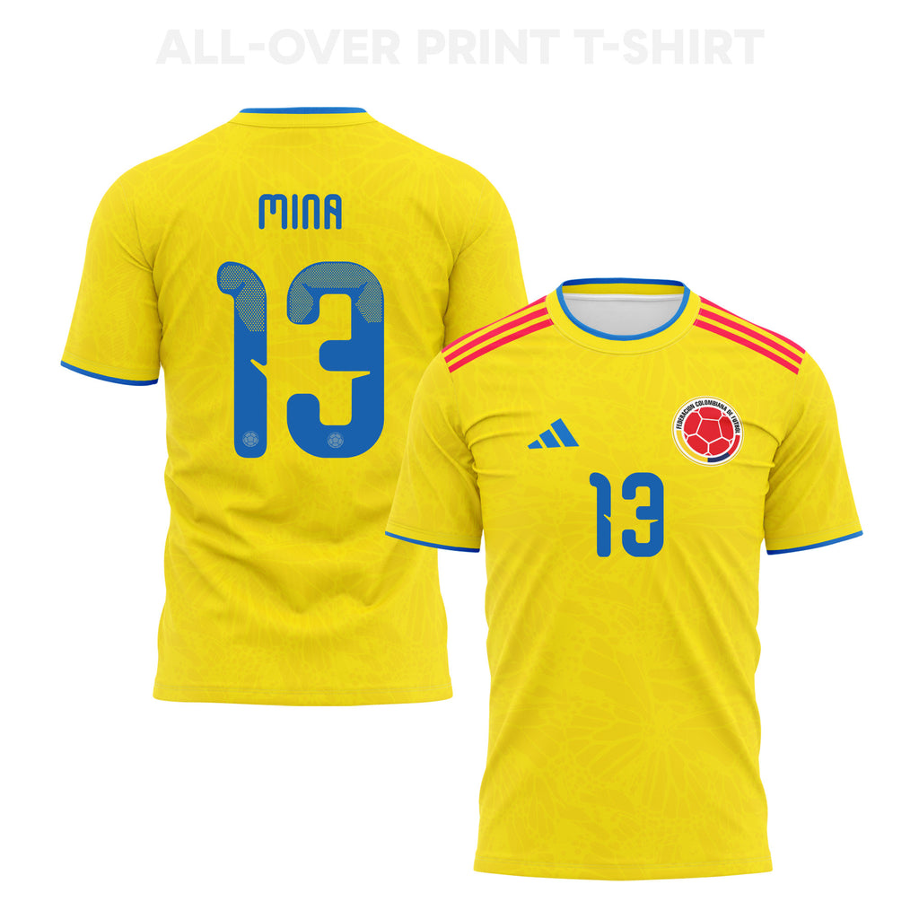 Yerry Mina 13 Colombia 2026 Home 3D T-Shirt Fully Printed – Unisex, Yellow