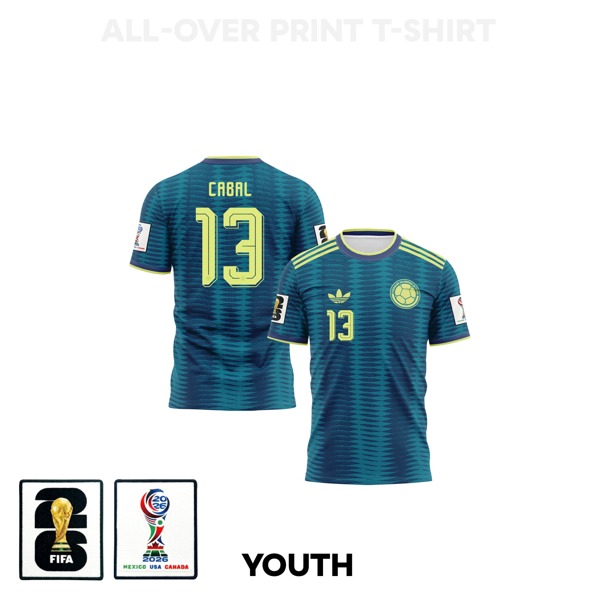 Juan Cabal 13 Youth Colombia 2026 Away 3D T-shirt Fully Printed – Turquoise