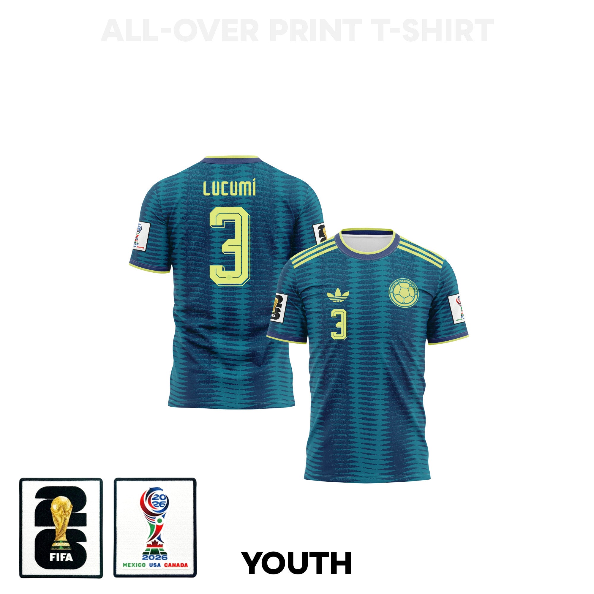 Jhon Lucumí 3 Youth Colombia 2026 Away 3D T-shirt Fully Printed – Turquoise