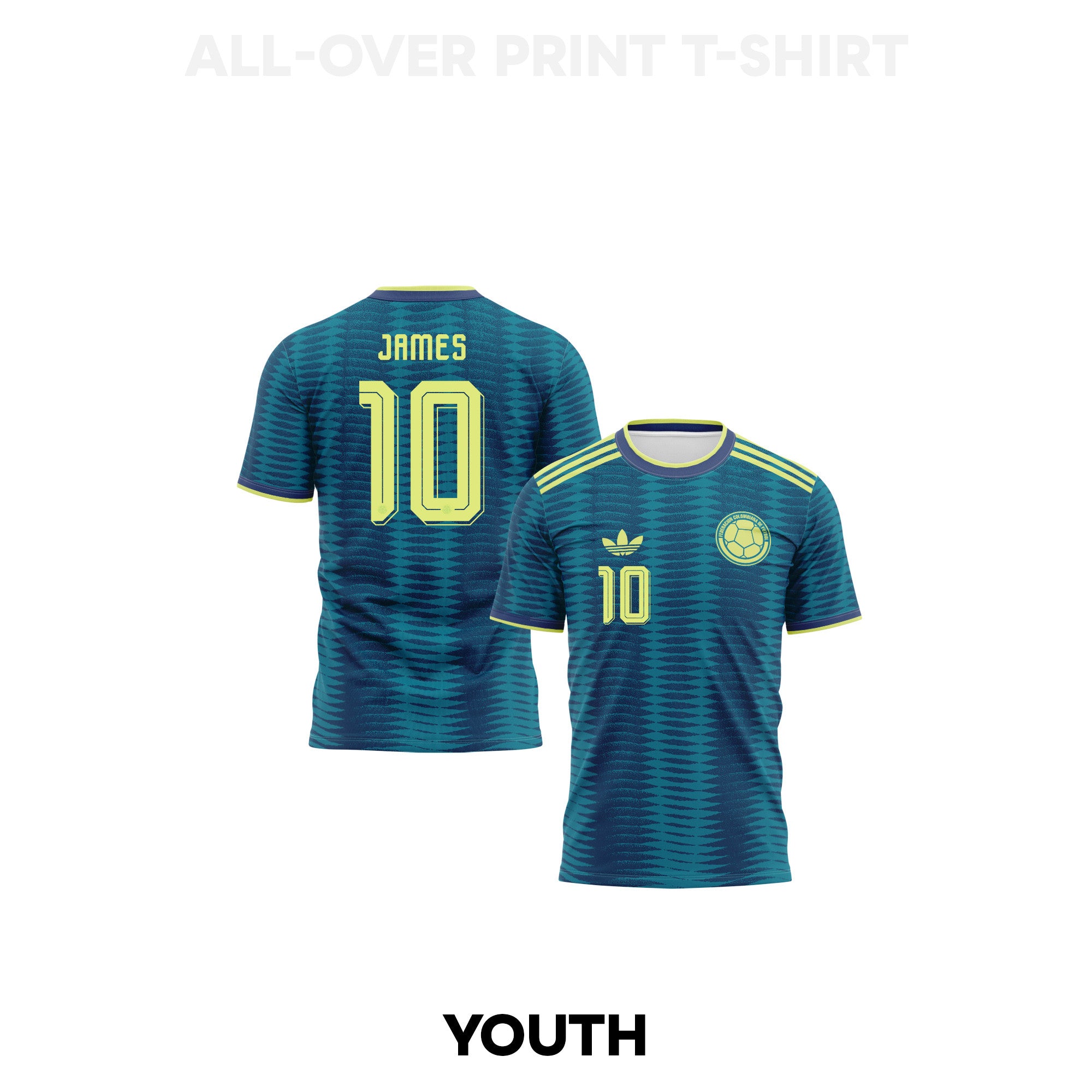 James Rodriguez 10 Youth Colombia 2026 Away 3D T-shirt Fully Printed – Turquoise