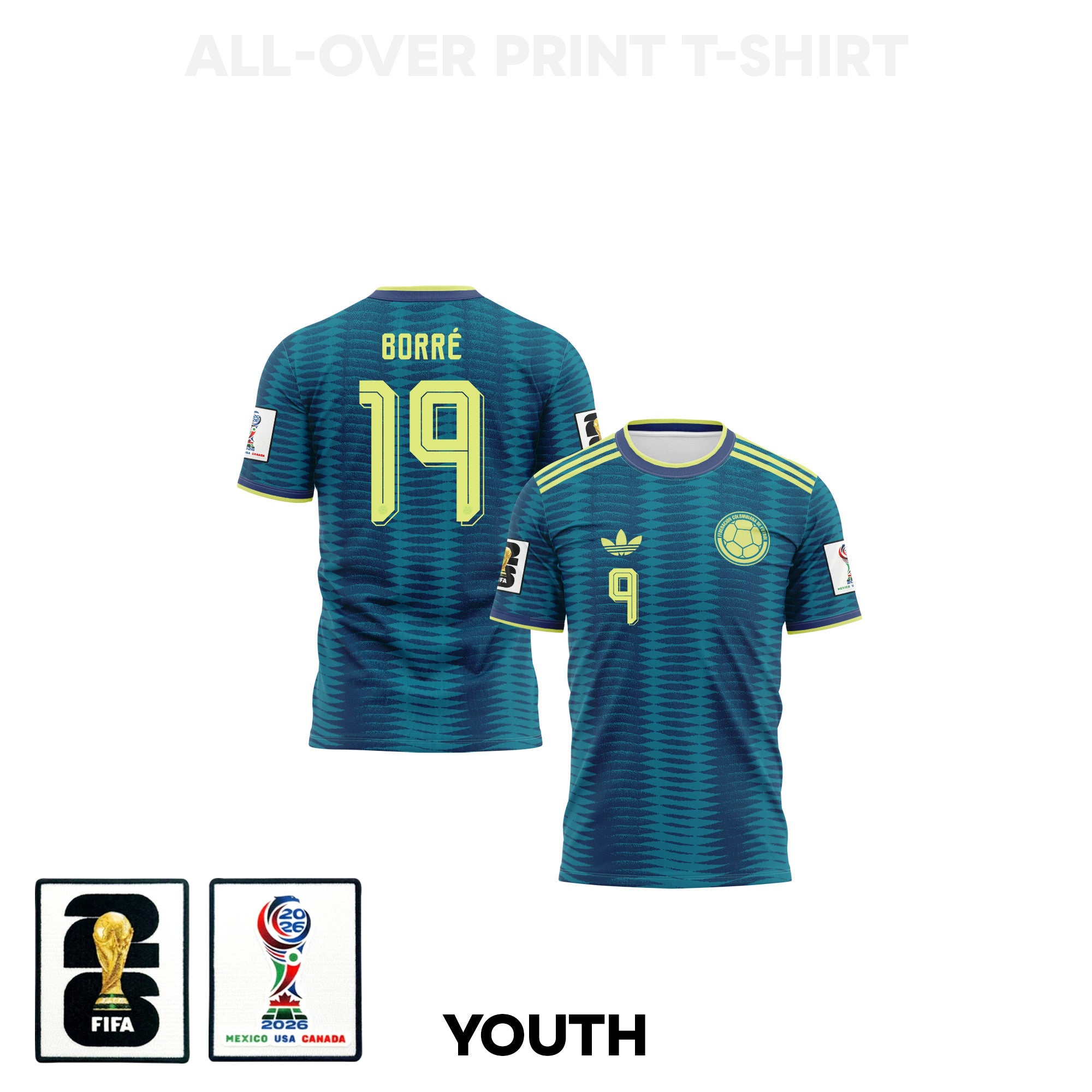 Rafael Borré 19 Youth Colombia 2026 Away 3D T-shirt Fully Printed – Turquoise
