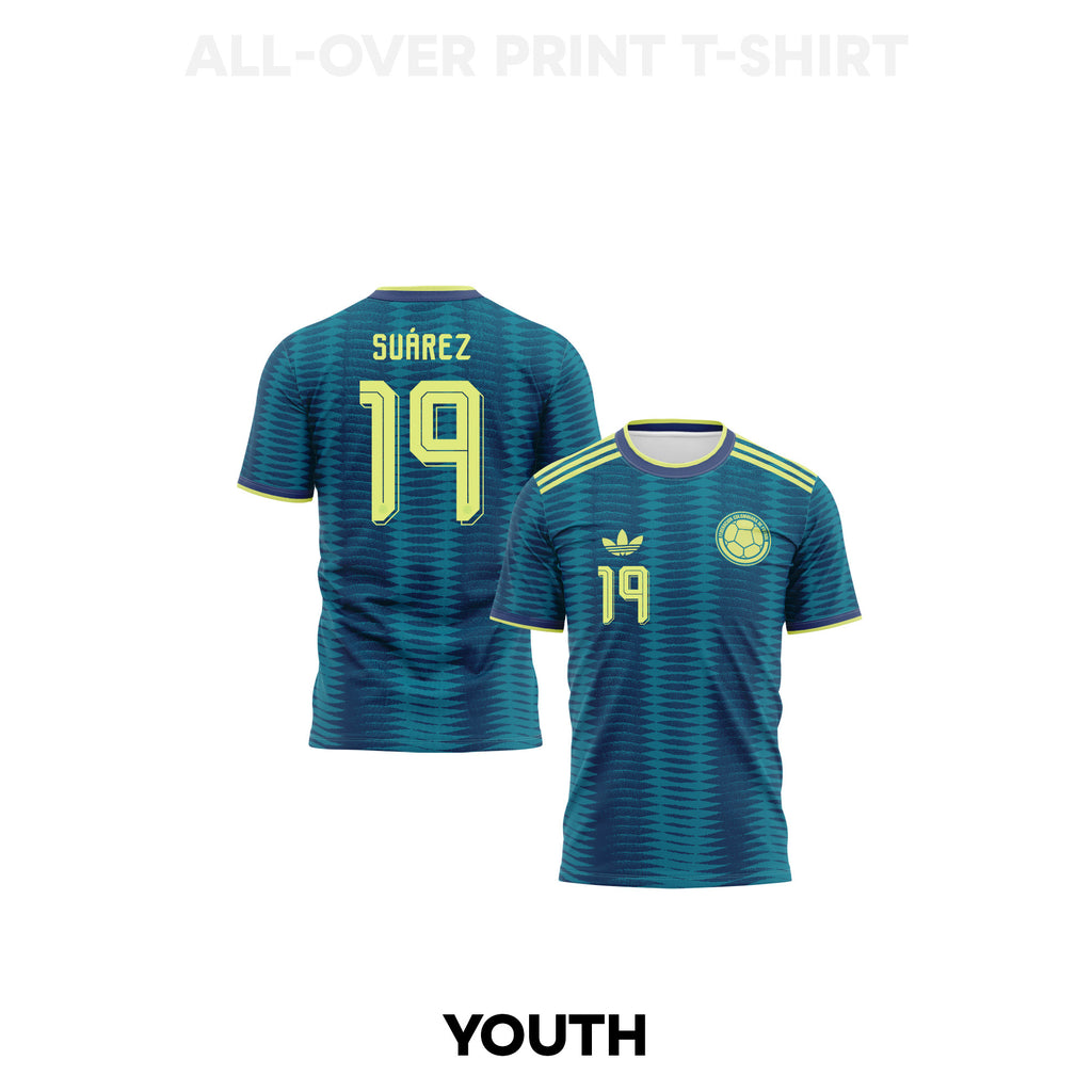 Luis Suárez 19 Youth Colombia 2026 Away 3D T-shirt Fully Printed – Turquoise