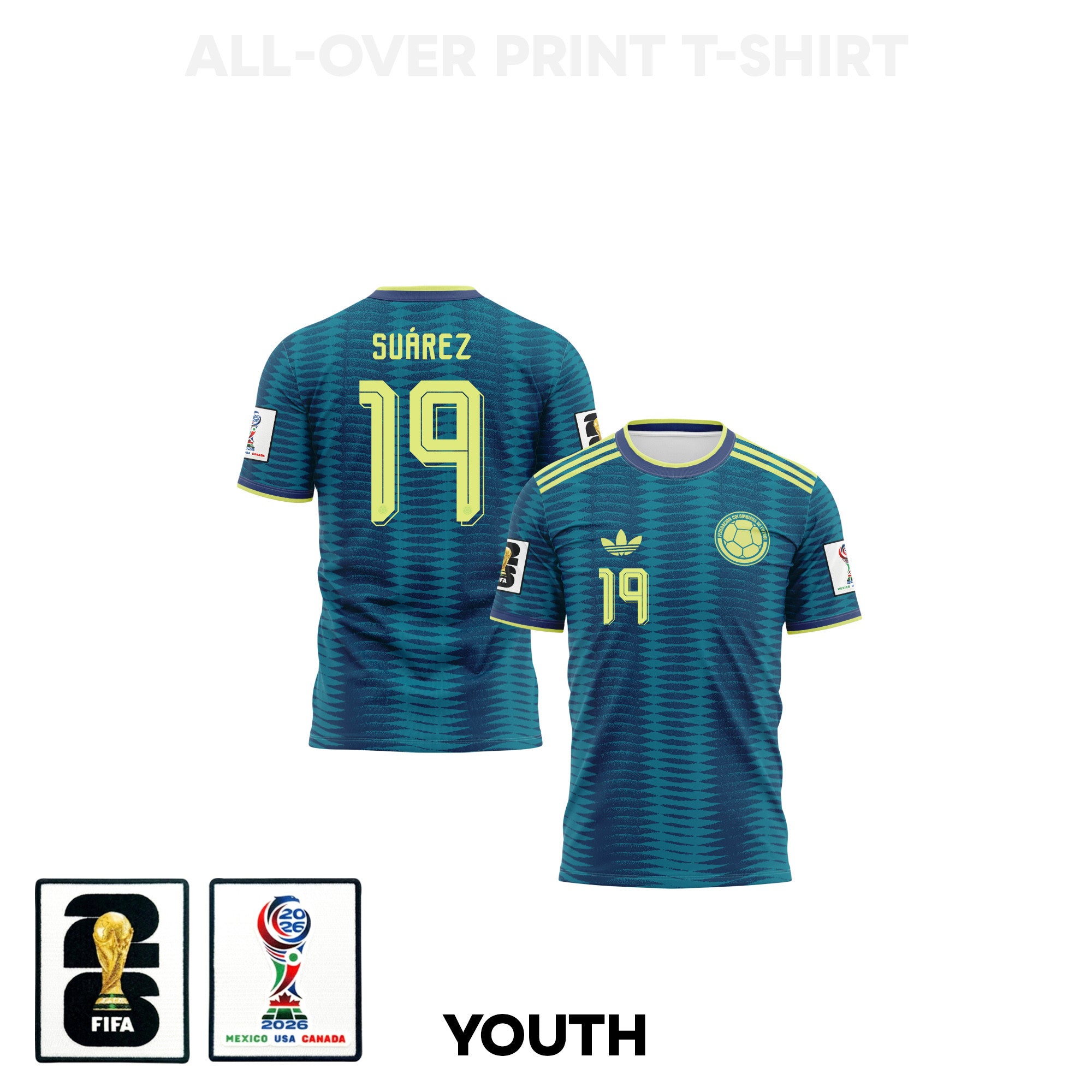 Luis Suárez 19 Youth Colombia 2026 Away 3D T-shirt Fully Printed – Turquoise