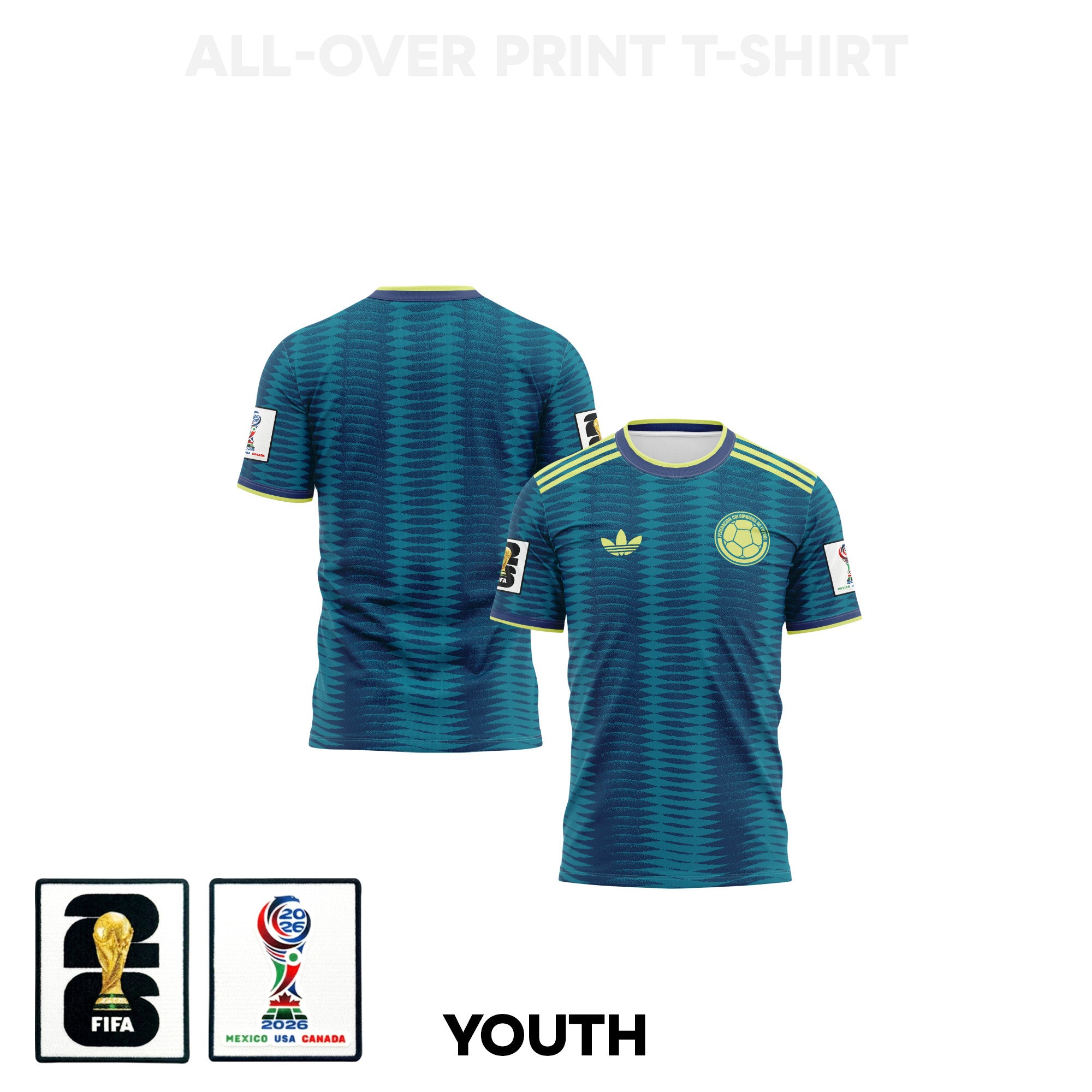 Colombia 2026 Youth Away 3D T-shirt Fully Printed – Turquoise
