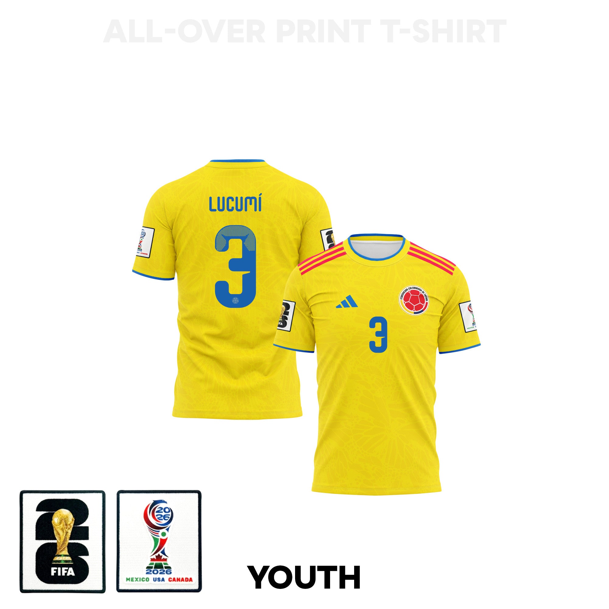 Jhon Lucumí 3 Youth Colombia 2026 Home 3D T-shirt Fully Printed – Yellow