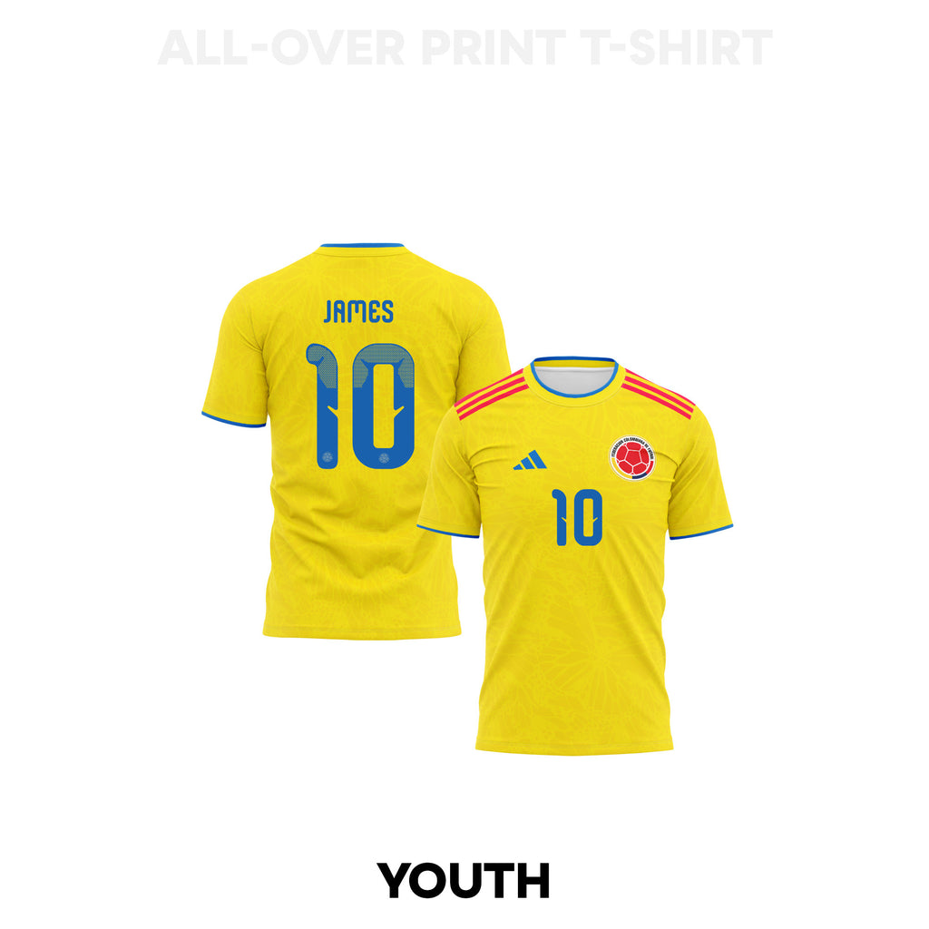 James Rodriguez 10 Youth Colombia 2026 Home 3D T-shirt Fully Printed – Yellow