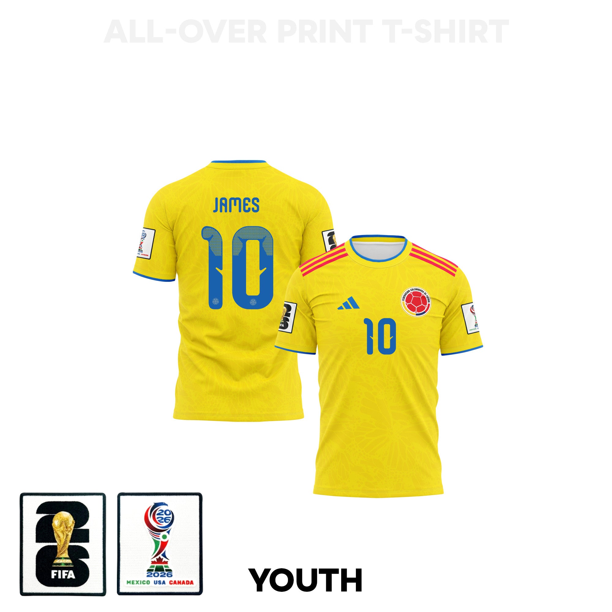 James Rodriguez 10 Youth Colombia 2026 Home 3D T-shirt Fully Printed – Yellow