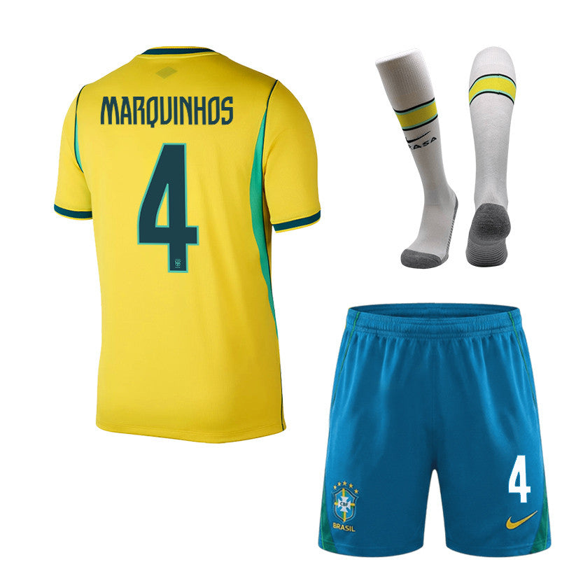 Marquinhos 4 Brazil 2026 Home Men Kit Set – Yellow