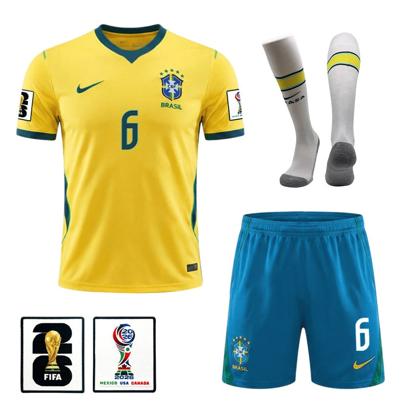 Luciano Juba 6 Brazil 2026 Home Men Kit Set – Yellow
