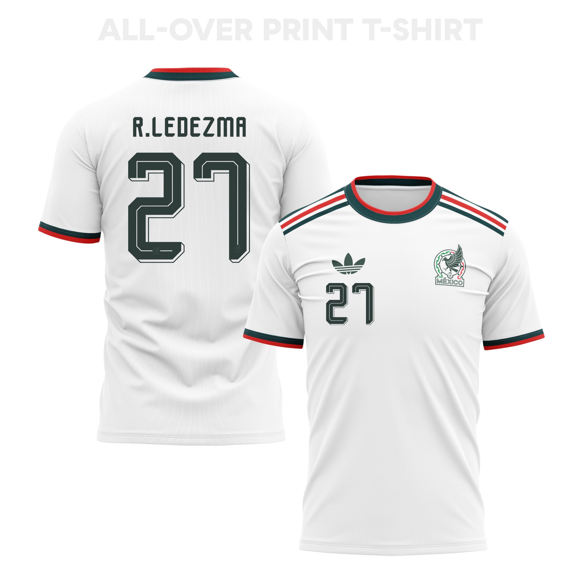 Richard Ledezma 27 Mexico 2026 Away 3D T-Shirt Fully Printed – Unisex, White