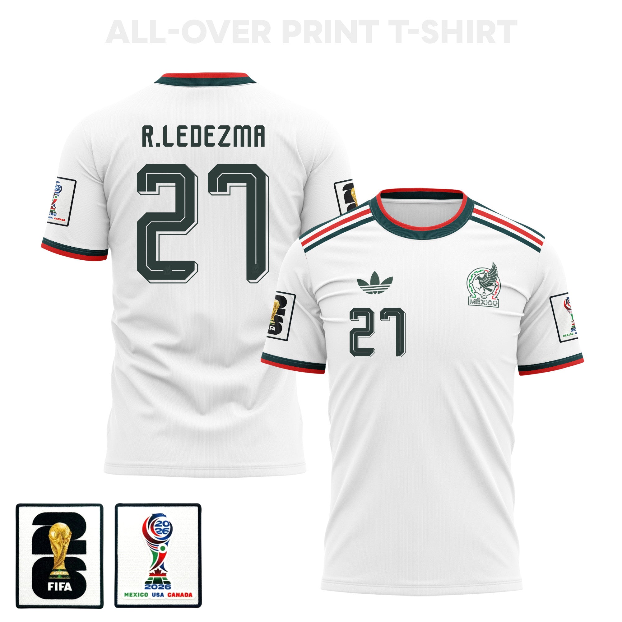Richard Ledezma 27 Mexico 2026 Away 3D T-Shirt Fully Printed – Unisex, White