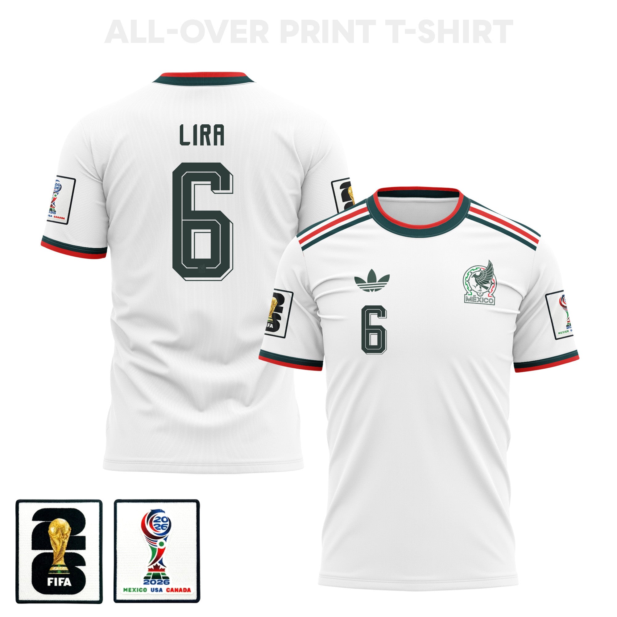 Erik Lira 6 Mexico 2026 Away 3D T-Shirt Fully Printed – Unisex, White
