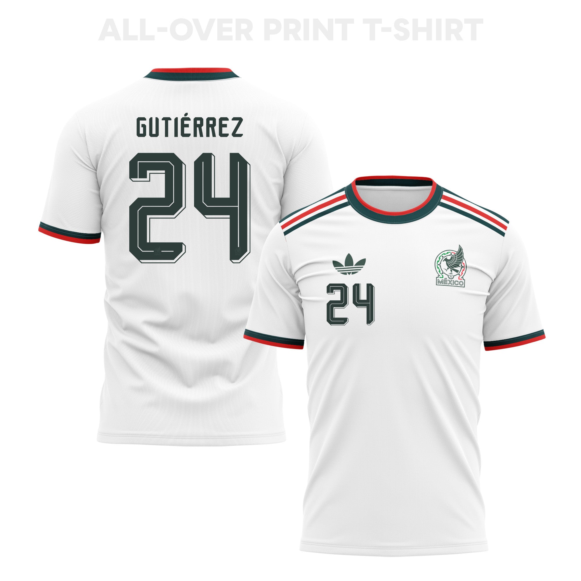 Brian Gutiérrez 24 Mexico 2026 Away 3D T-Shirt Fully Printed – Unisex, White