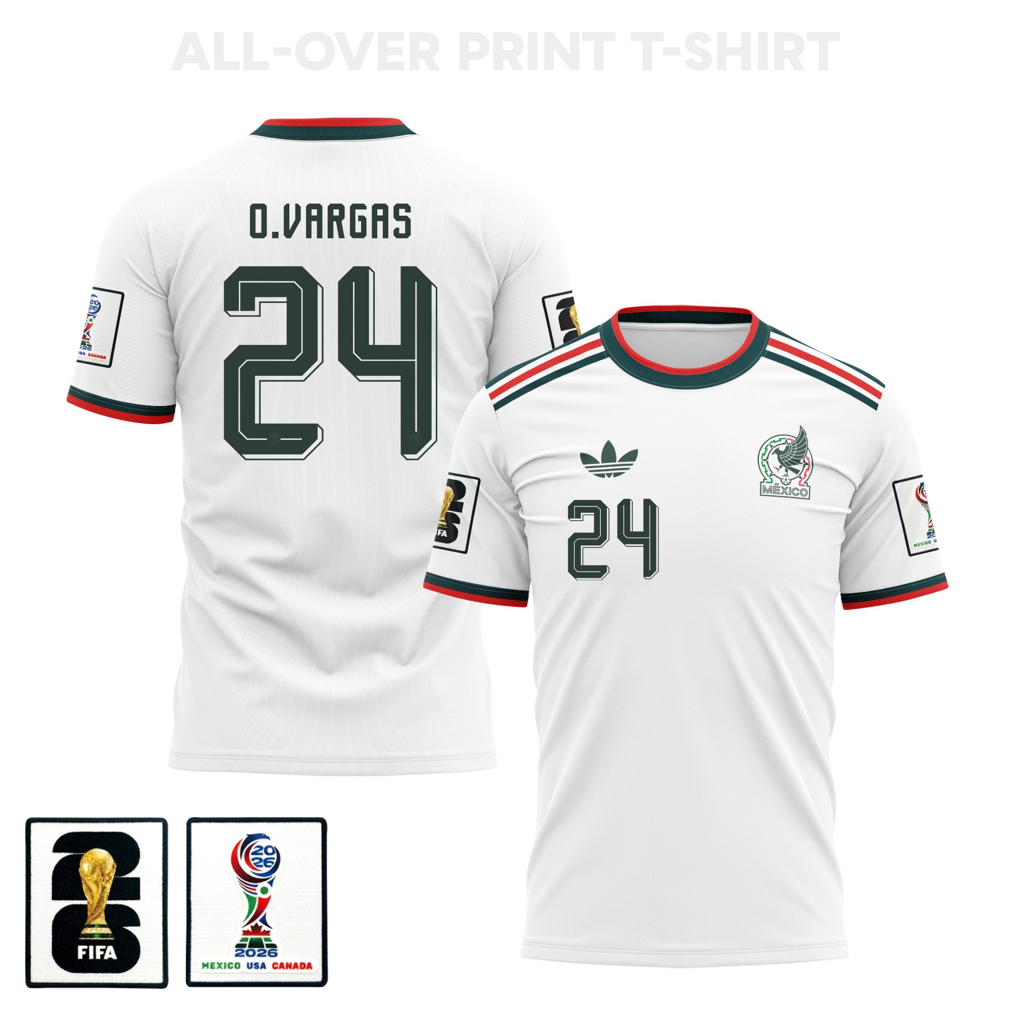Obed Vargas 24 Mexico 2026 Away 3D T-Shirt Fully Printed – Unisex, White