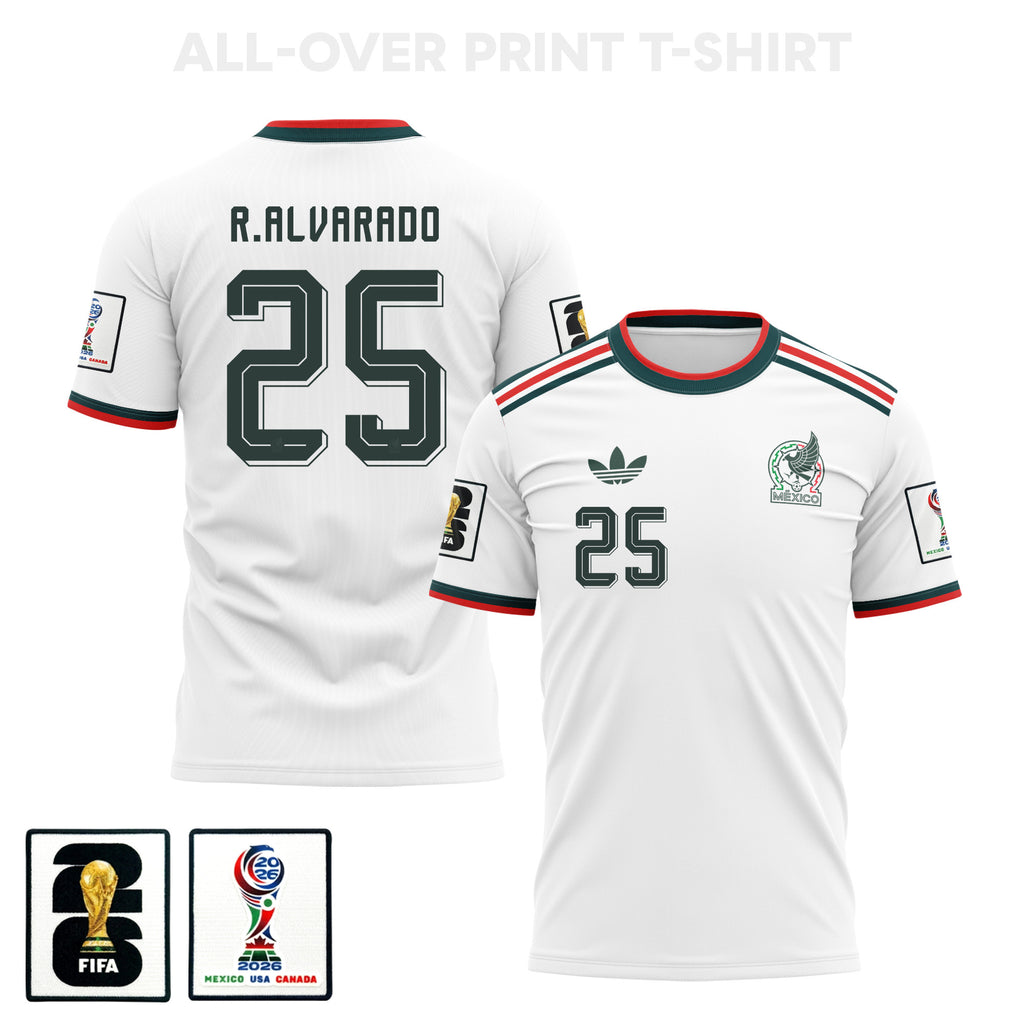 Roberto Alvarado 25 Mexico 2026 Away 3D T-Shirt Fully Printed – Unisex, White