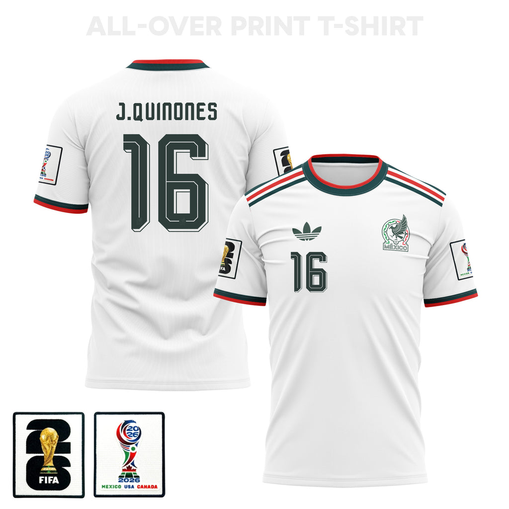 Julián Quiñones 16 Mexico 2026 Away 3D T-Shirt Fully Printed – Unisex, White