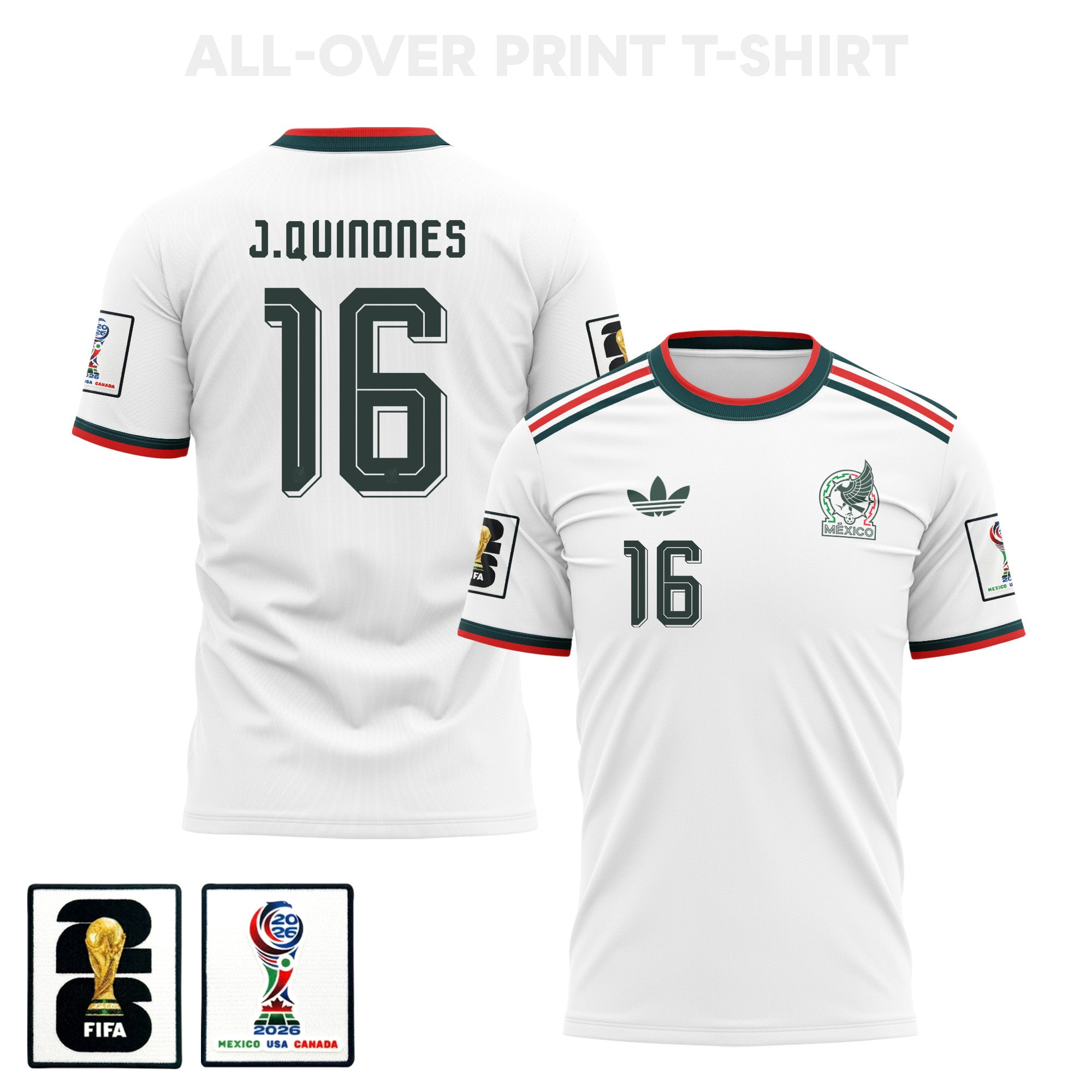Julián Quiñones 16 Mexico 2026 Away 3D T-Shirt Fully Printed – Unisex, White
