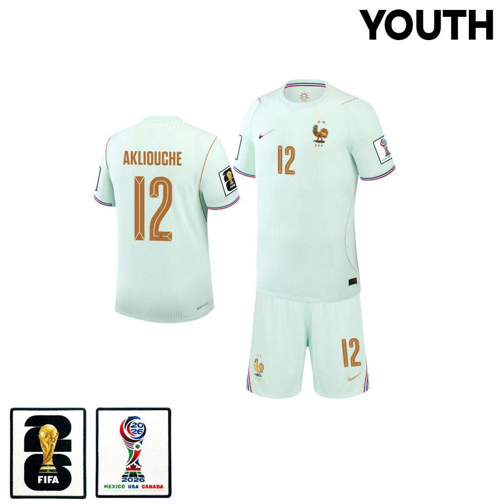 Maghnes Akliouche 12 France 2026 YOUTH Away Jersey & Shorts Set - Green