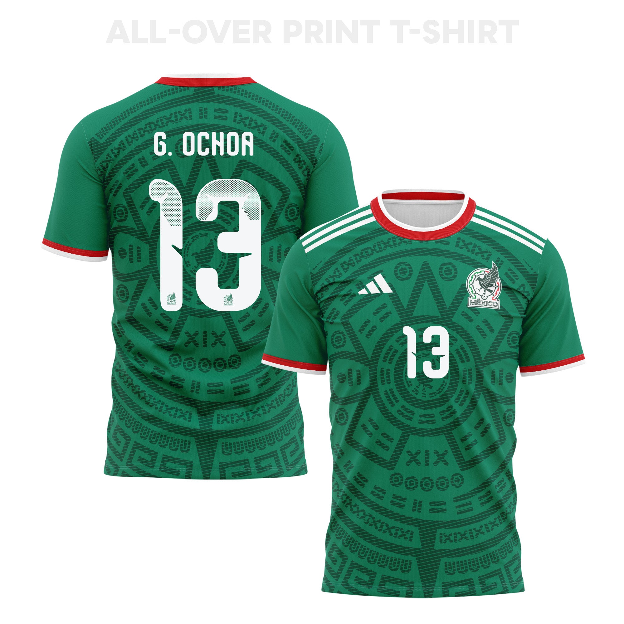 Guillermo Ochoa 13 Mexico 2026 Home 3D T-Shirt Fully Printed – Unisex, Green