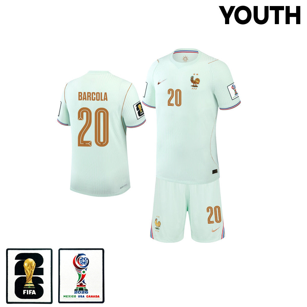 Bradley Barcola 20 France 2026 YOUTH Away Jersey & Shorts Set - Green