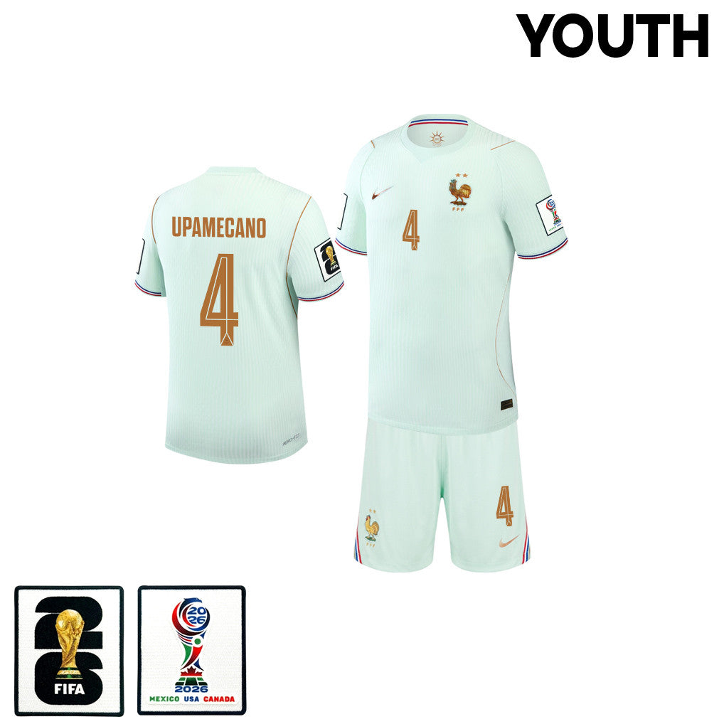 Dayot Upamecano 4 France 2026 YOUTH Away Jersey & Shorts Set - Green