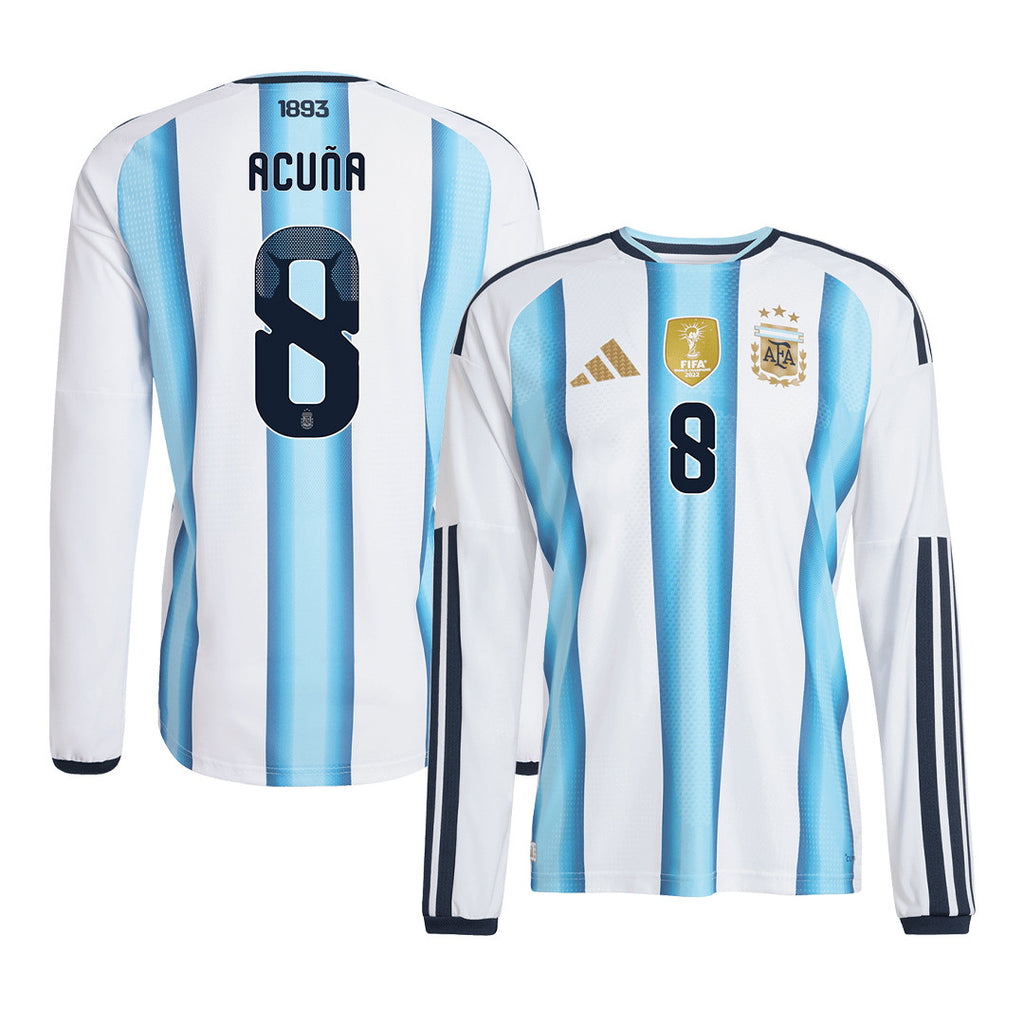 Marcos Acuña 8 Argentina 2026 Home Long Sleeve Jersey - White