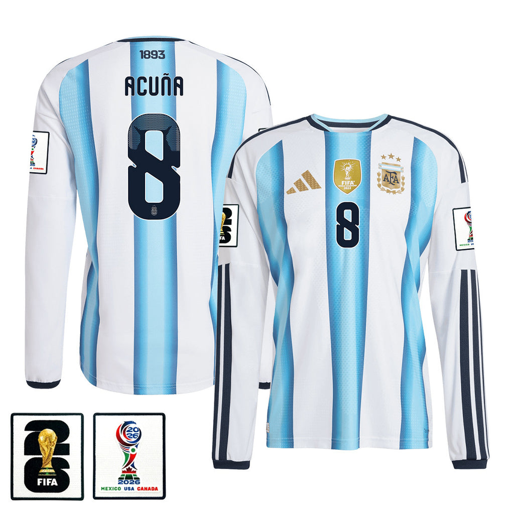 Marcos Acuña 8 Argentina 2026 Home Long Sleeve Jersey - White