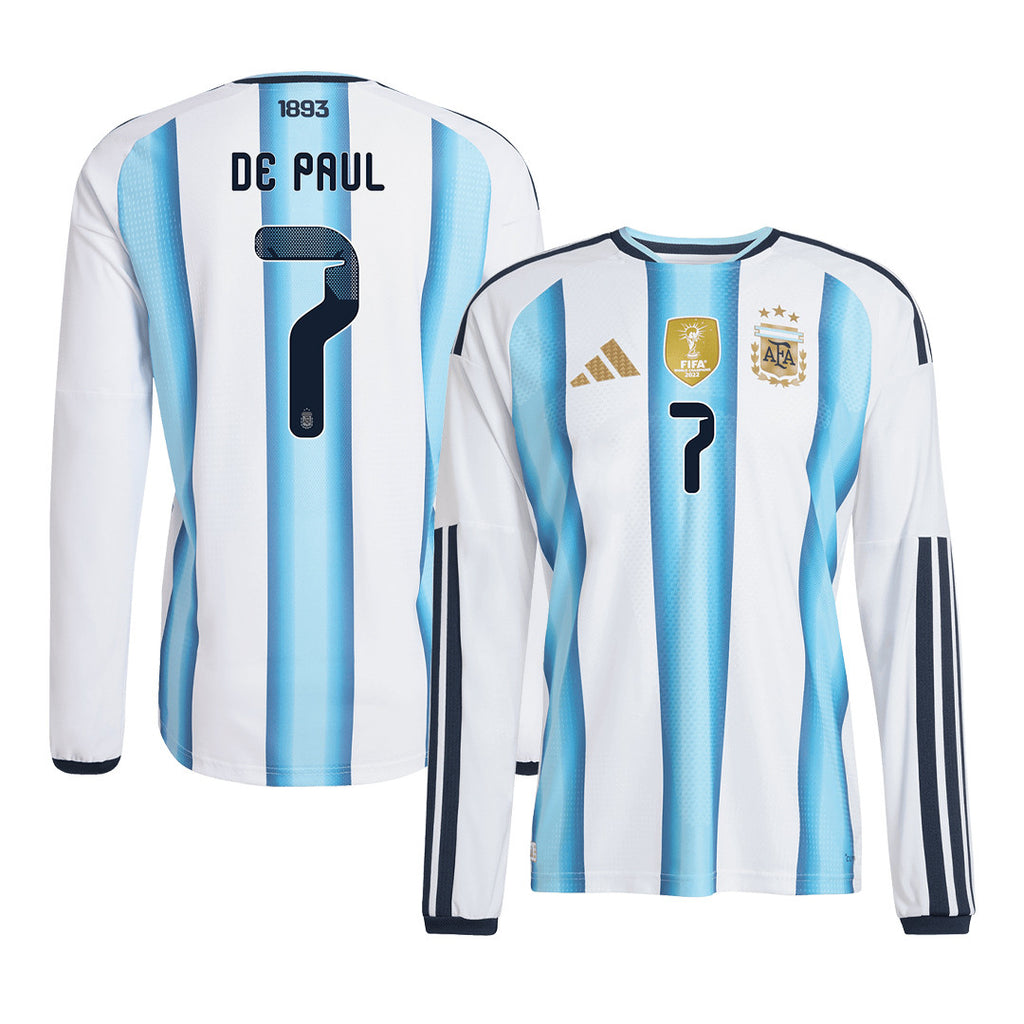 Rodrigo De Paul 7 Argentina 2026 Home Long Sleeve Jersey - White