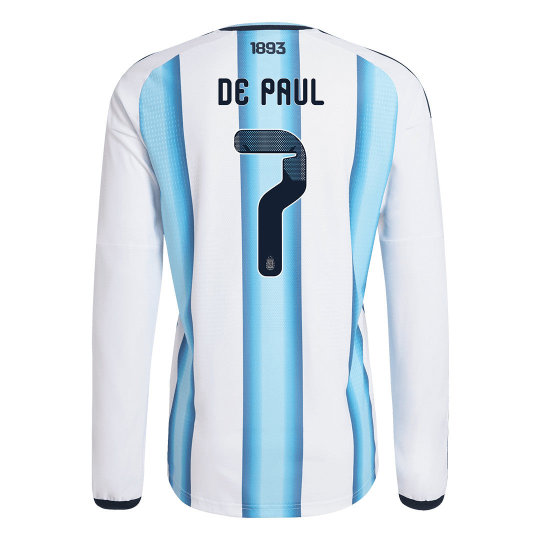 Rodrigo De Paul 7 Argentina 2026 Home Long Sleeve Jersey - White