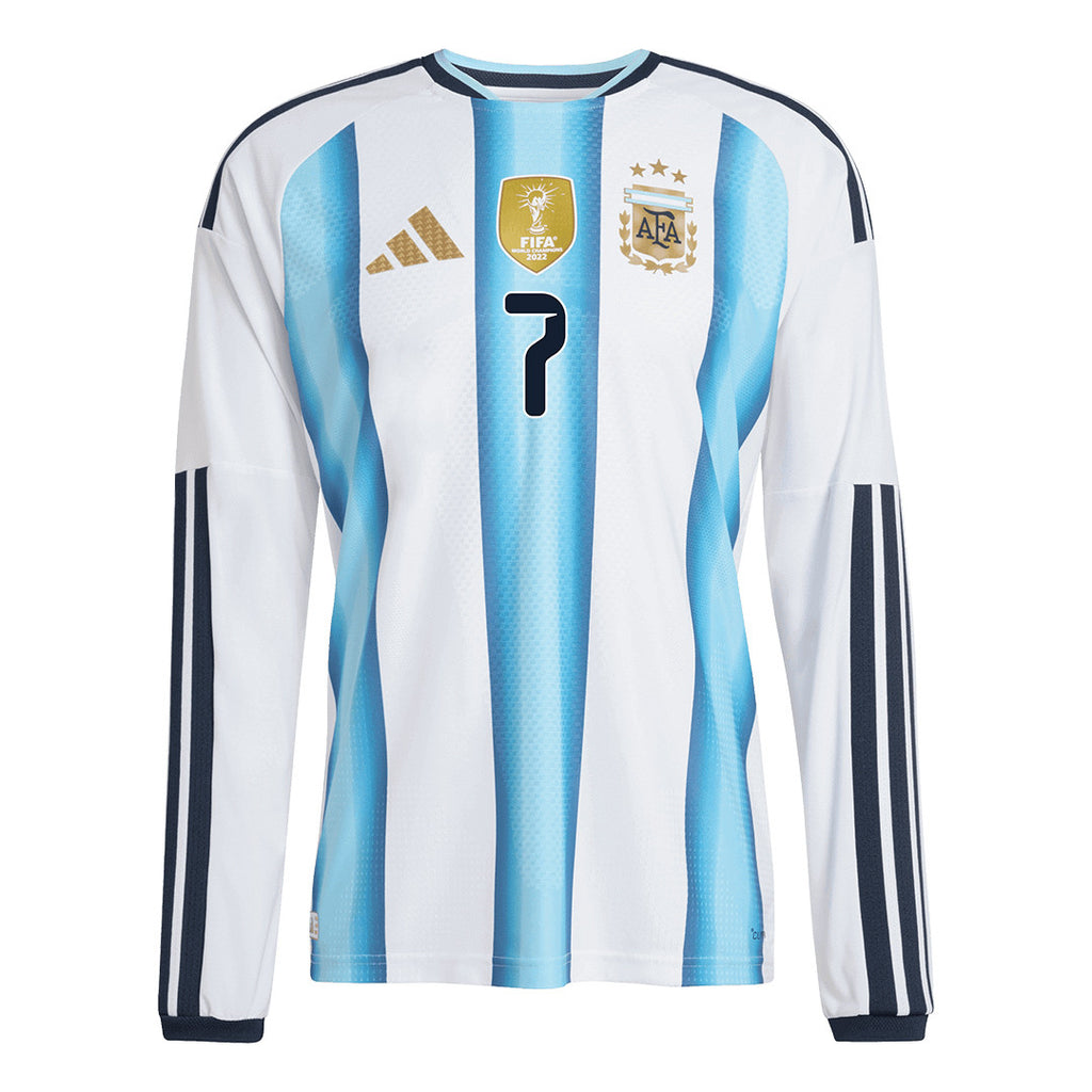 Rodrigo De Paul 7 Argentina 2026 Home Long Sleeve Jersey - White