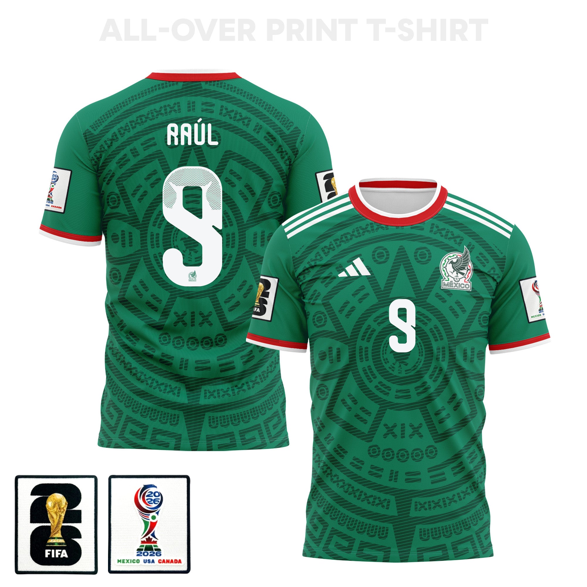 Raúl Jiménez 9 Mexico 2026 Home 3D T-Shirt Fully Printed – Unisex, Green