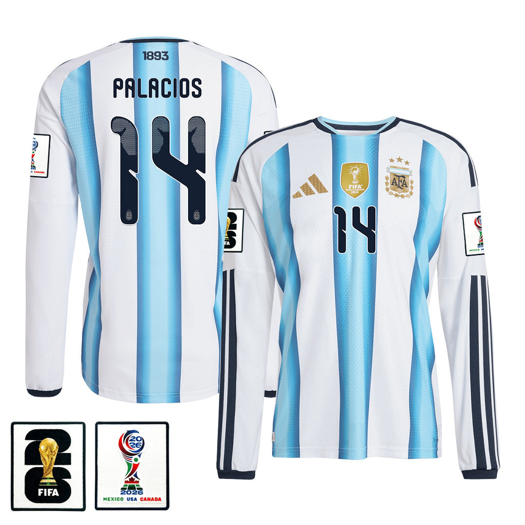 Exequiel Palacios 14 Argentina 2026 Home Long Sleeve Jersey - White