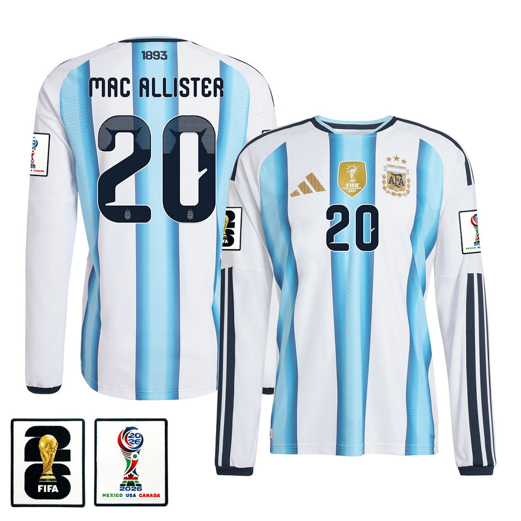 Alexis Mac Allister 20 Argentina 2026 Home Long Sleeve Jersey - White