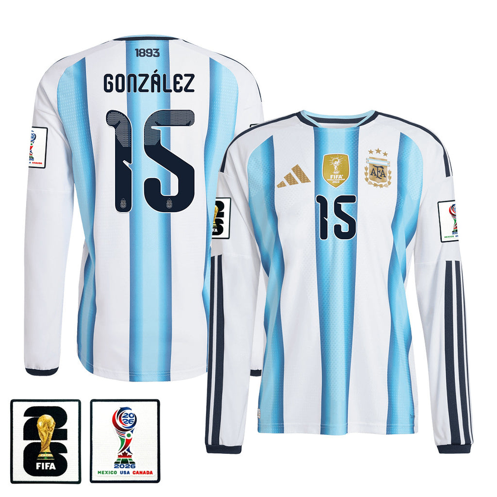 Nicolás González 15 Argentina 2026 Home Long Sleeve Jersey - White