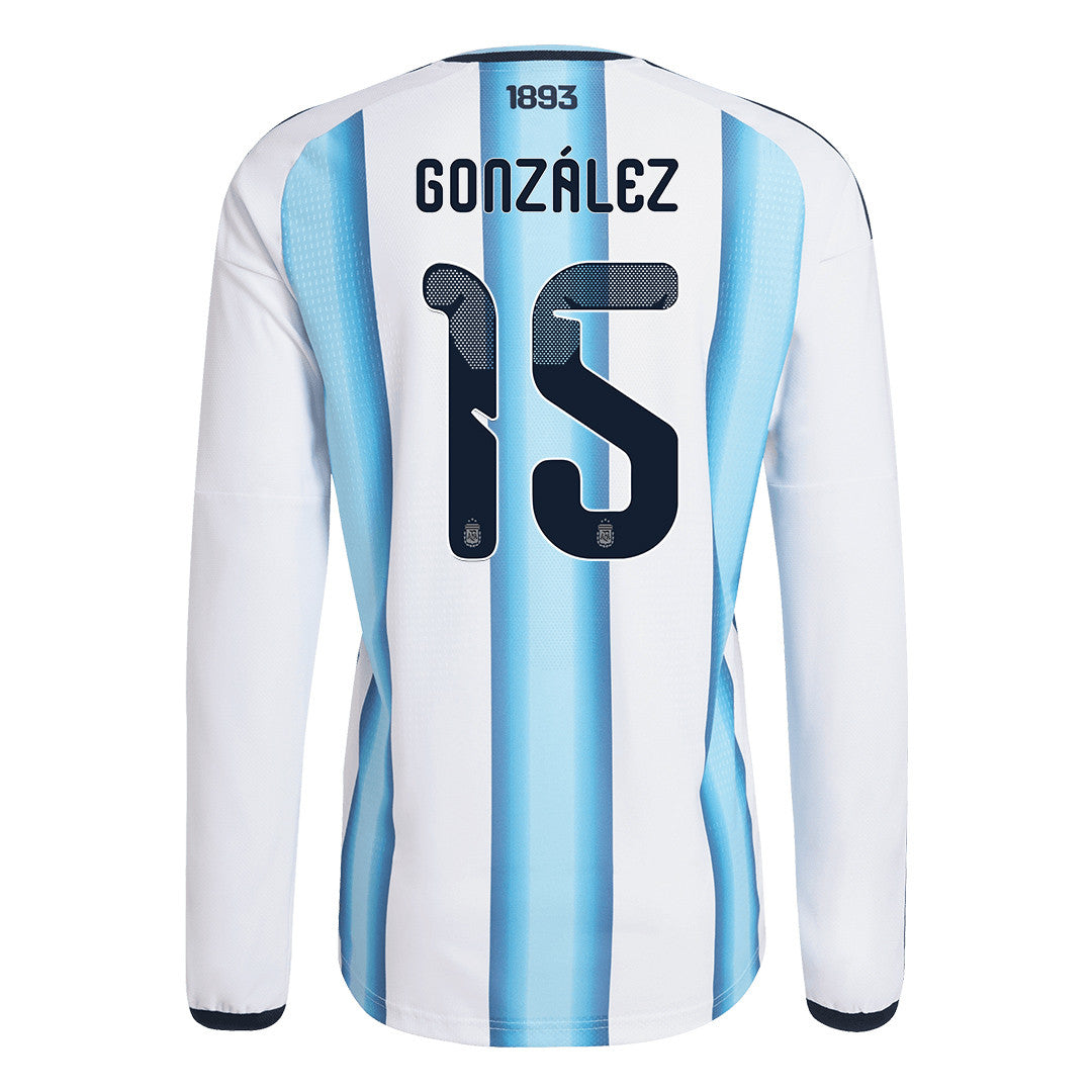 Nicolás González 15 Argentina 2026 Home Long Sleeve Jersey - White