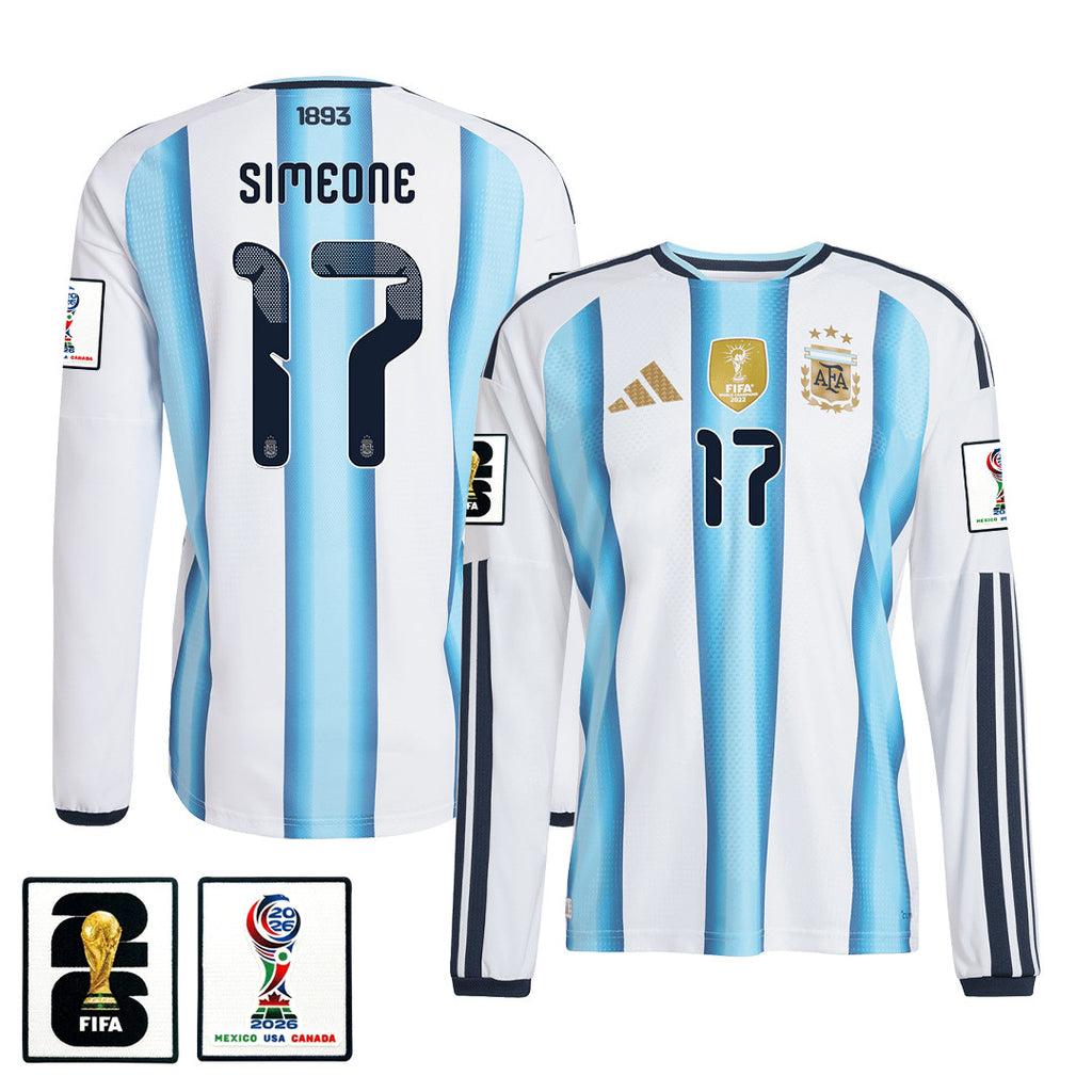Giuliano Simeone 17 Argentina 2026 Home Long Sleeve Jersey - White
