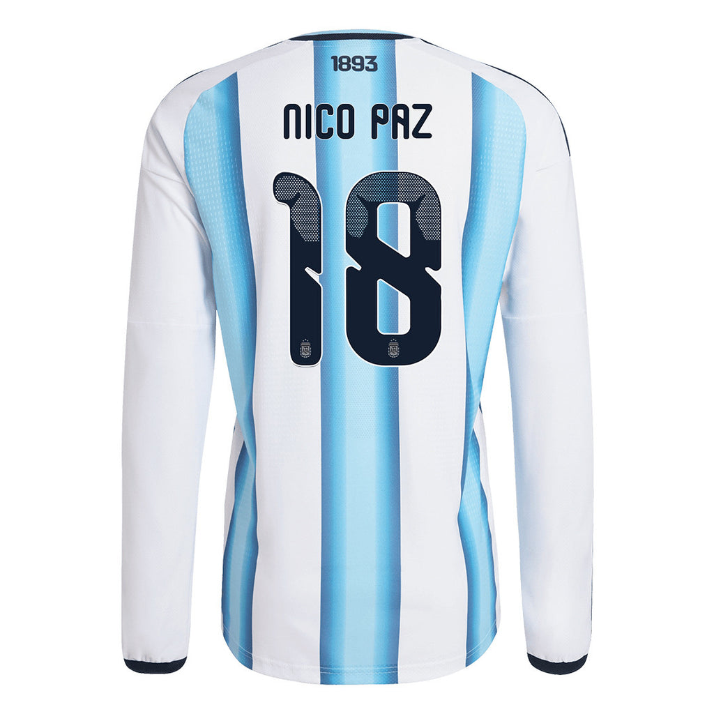 Nico Paz 18 Argentina 2026 Home Long Sleeve Jersey - White