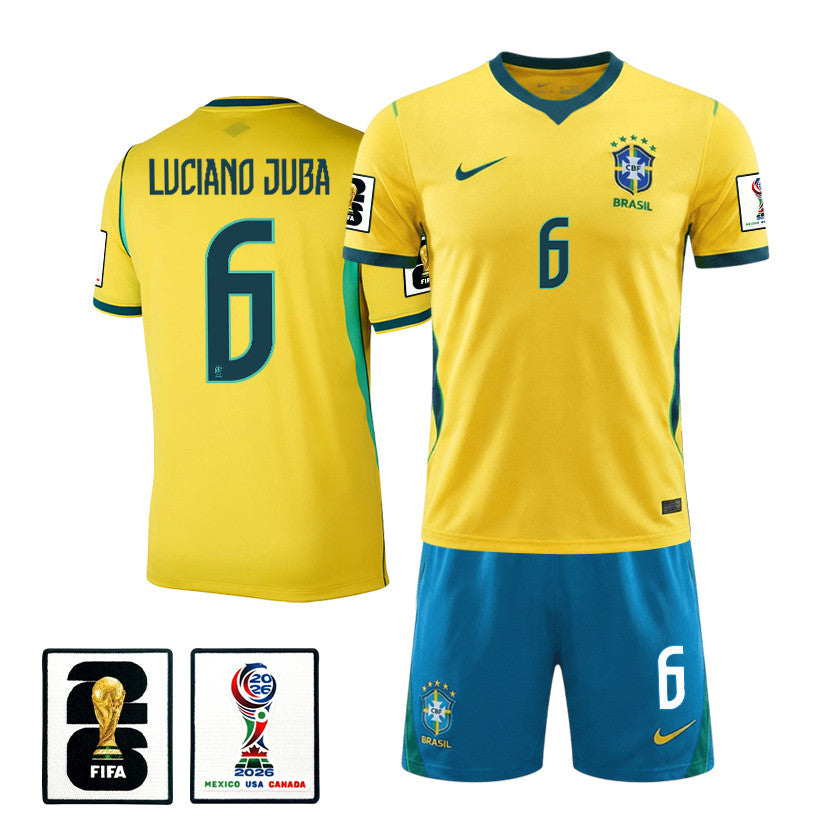 Luciano Juba 6 Brazil 2026 Home Men Jersey & Shorts Set – Yellow