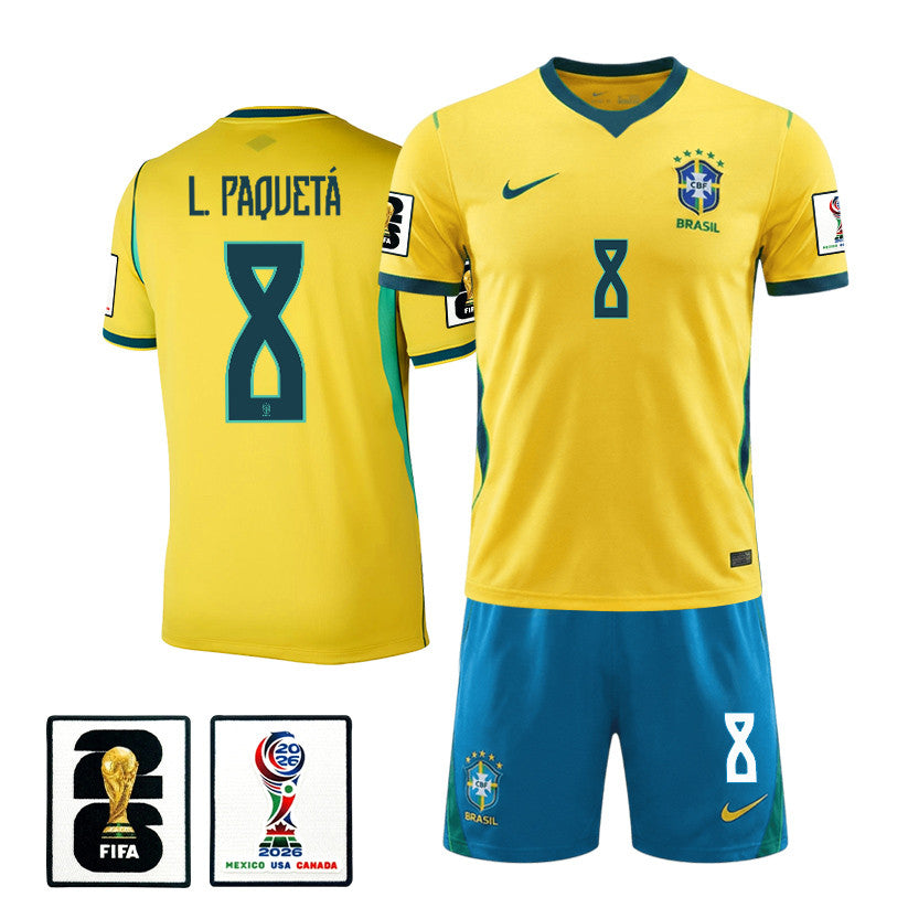 Lucas Paquetá 8 Brazil 2026 Home Men Jersey & Shorts Set – Yellow