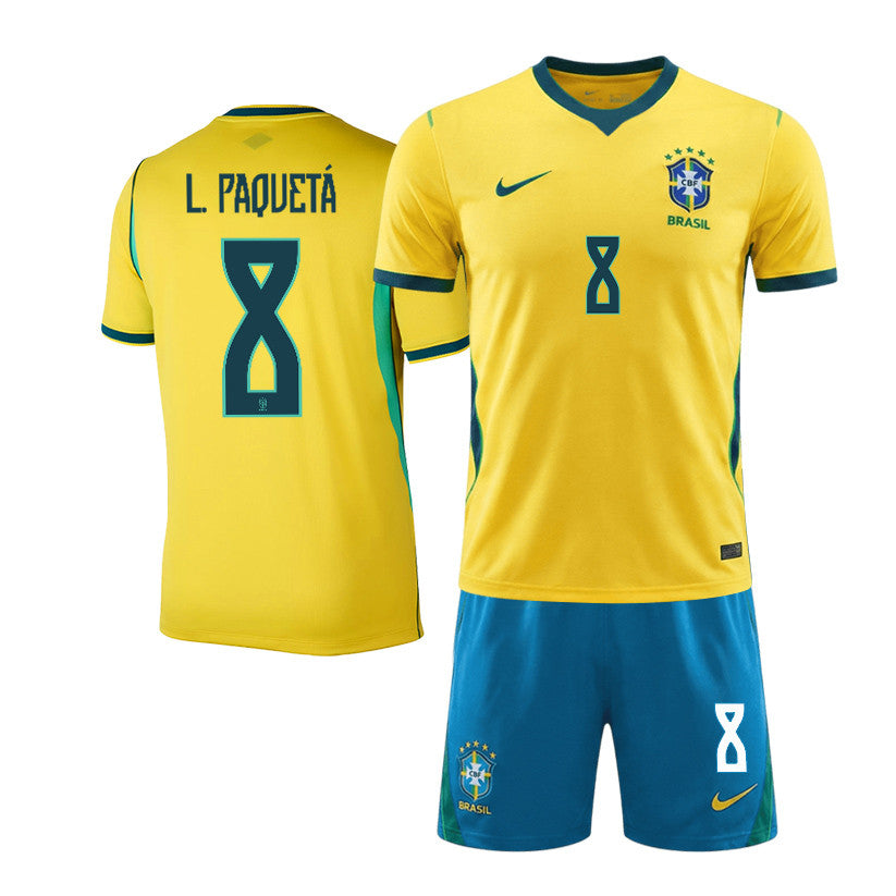 Lucas Paquetá 8 Brazil 2026 Home Men Jersey & Shorts Set – Yellow