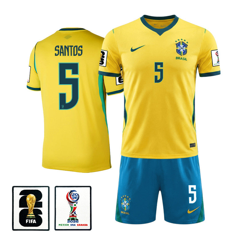 Andrey Santos 5 Brazil 2026 Home Men Jersey & Shorts Set – Yellow
