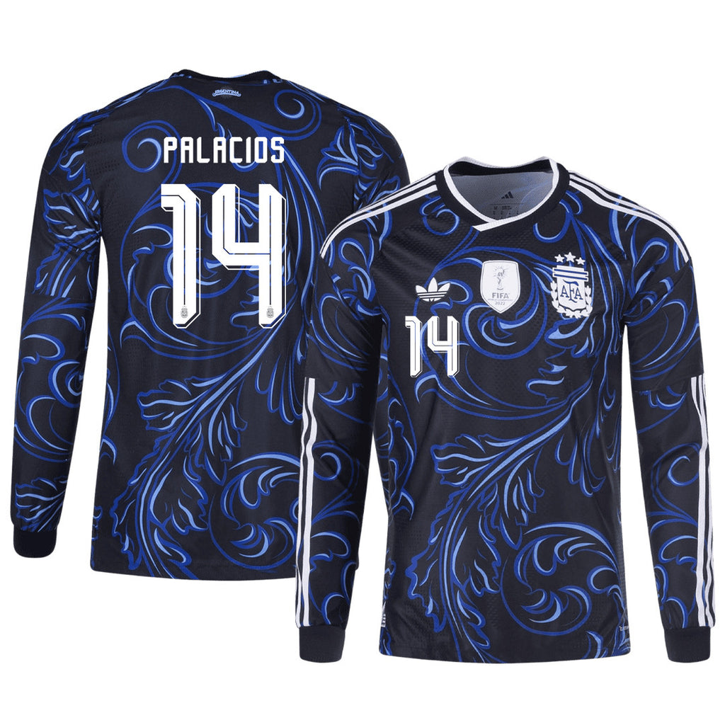 Exequiel Palacios 14 Argentina 2026 Away Long Sleeve Jersey - Black