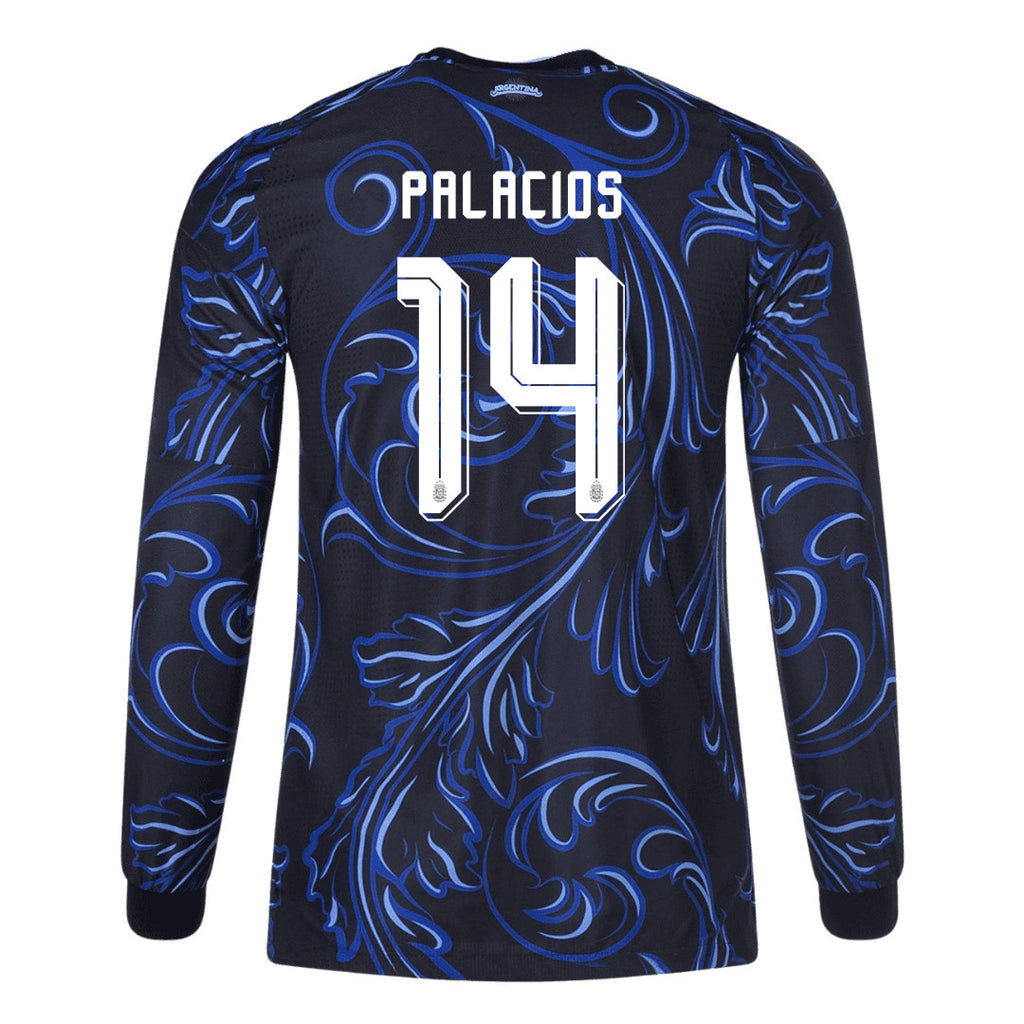 Exequiel Palacios 14 Argentina 2026 Away Long Sleeve Jersey - Black