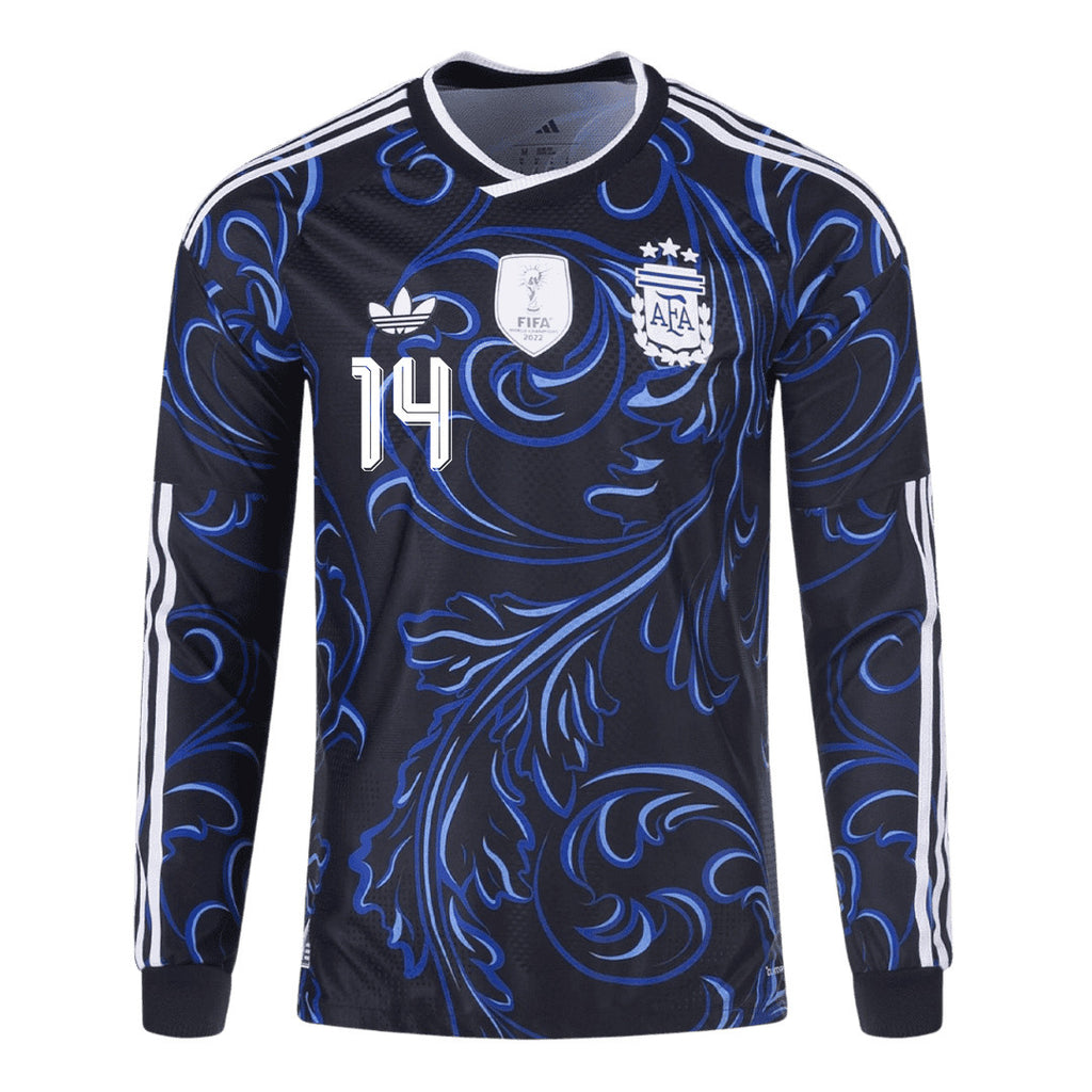 Exequiel Palacios 14 Argentina 2026 Away Long Sleeve Jersey - Black