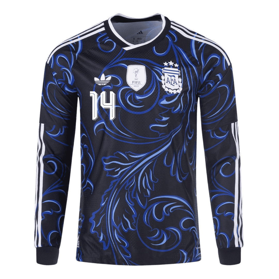 Exequiel Palacios 14 Argentina 2026 Away Long Sleeve Jersey - Black