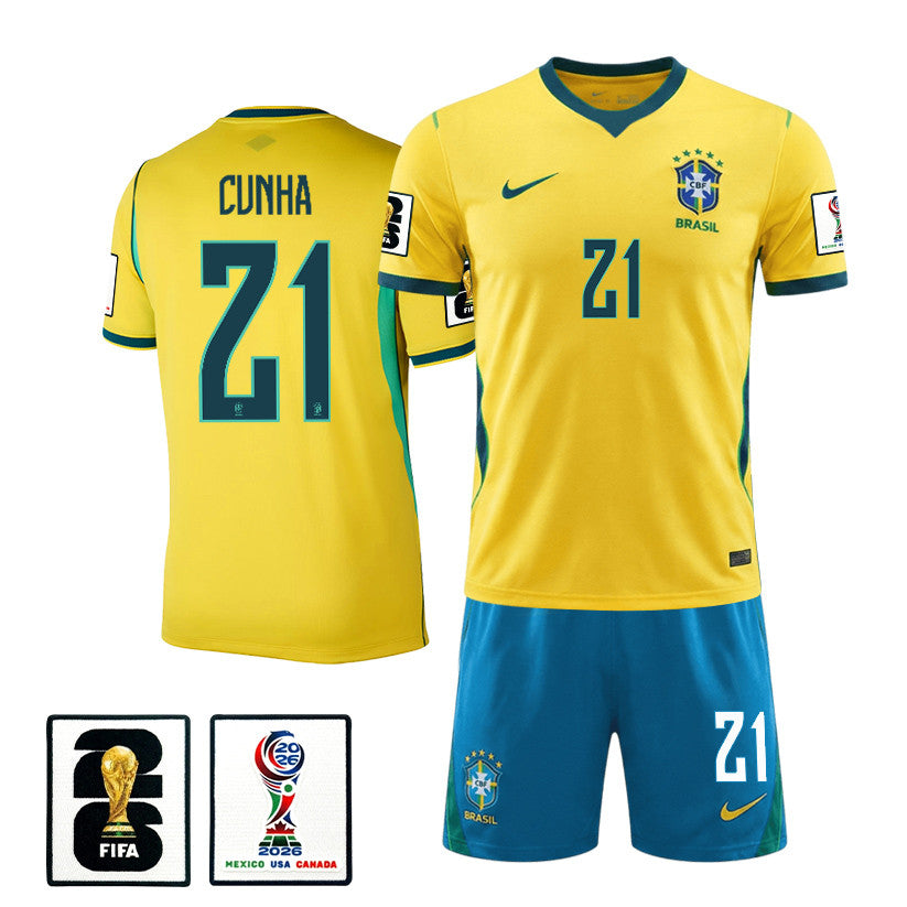 Matheus Cunha 21 Brazil 2026 Home Men Jersey & Shorts Set – Yellow