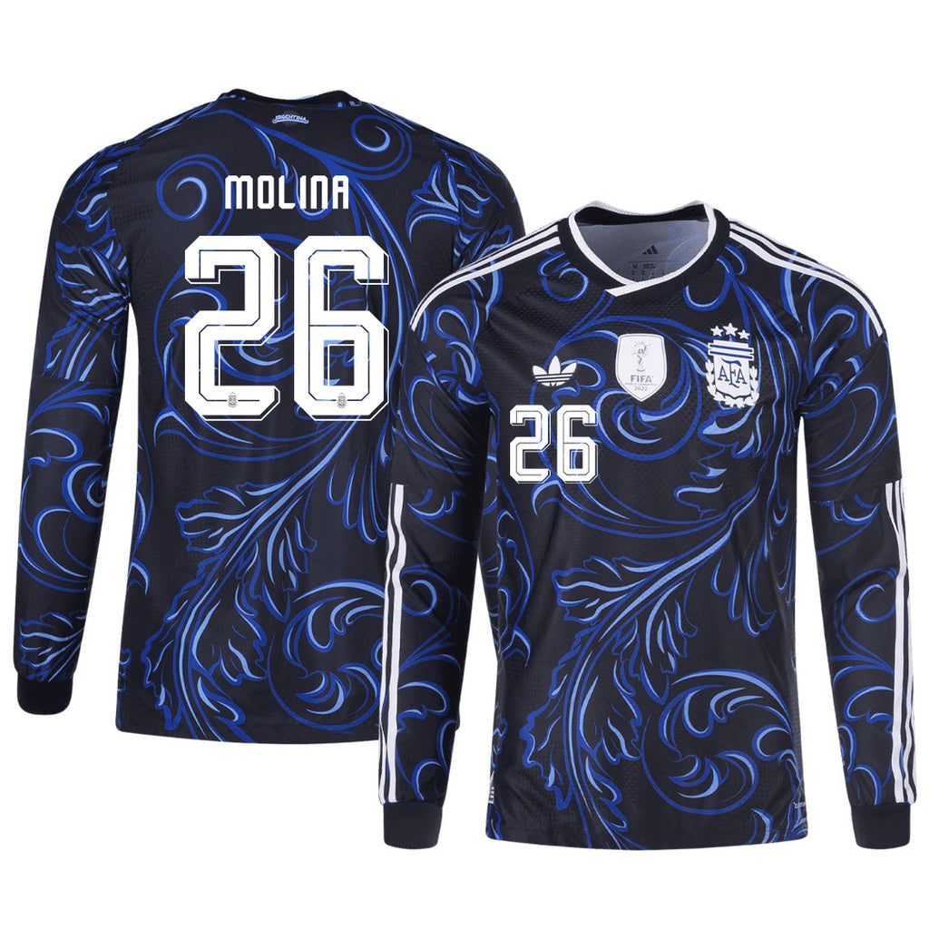 Nahuel Molina 26 Argentina 2026 Away Long Sleeve Jersey - Black